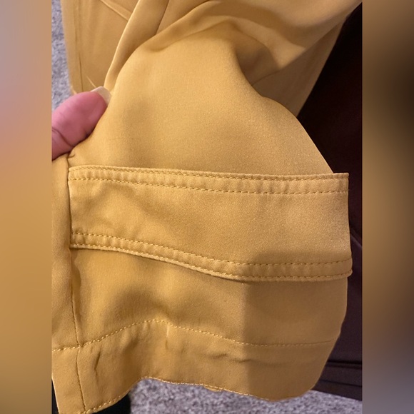 Theory Mustard Silk Belted Trench Coat - Picture 6 of 10